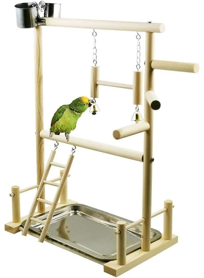NeoStyle Bird Play Stand, Bird Playpen Exercise Gym, with Ladder Feeder Cup Bell Swing, Parrot Play Climb Gym for Parrots Conure Lovebirds (Double layer) - Image 5