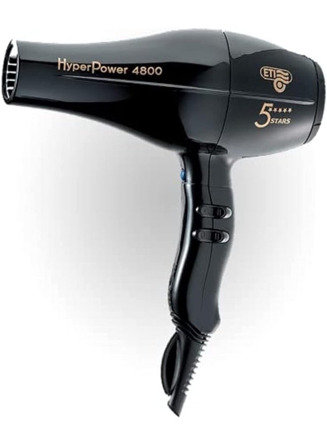 ETI Salon Professional Hair Dryer Hyper Power 4800 Black, Blow Dryer 2200-2600Watt - Made in Italy - Image 2