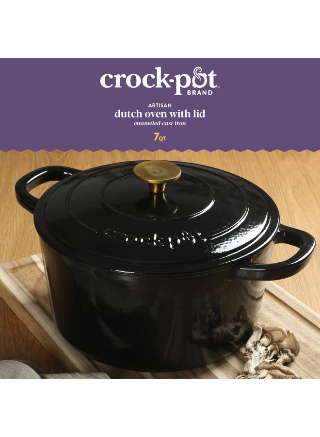 Crock-Pot Crock Pot Artisan 7-Quart Round Cast Iron Dutch Oven With Lid - Black W/Gold Knob - Image 3