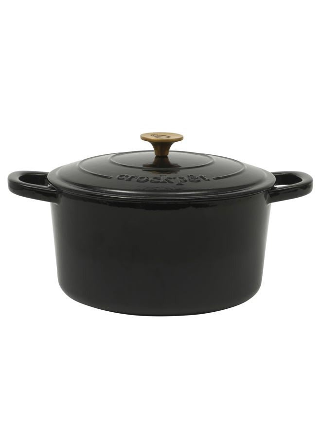 Crock-Pot Crock Pot Artisan 7-Quart Round Cast Iron Dutch Oven With Lid - Black W/Gold Knob - Image 1