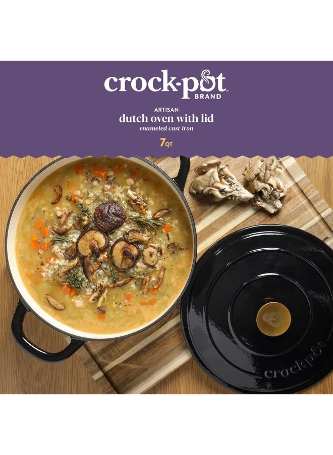 Crock-Pot Crock Pot Artisan 7-Quart Round Cast Iron Dutch Oven With Lid - Black W/Gold Knob - Image 2