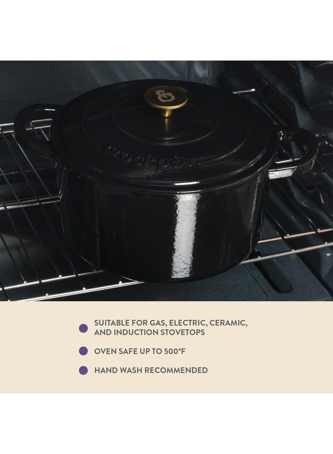 Crock-Pot Crock Pot Artisan 7-Quart Round Cast Iron Dutch Oven With Lid - Black W/Gold Knob - Image 5