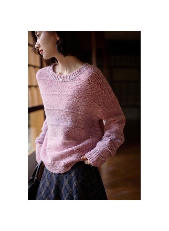 Dme winter Gradient Irregular Loose Artistic Knit Sweater With Wool Blend For Women - Image 1