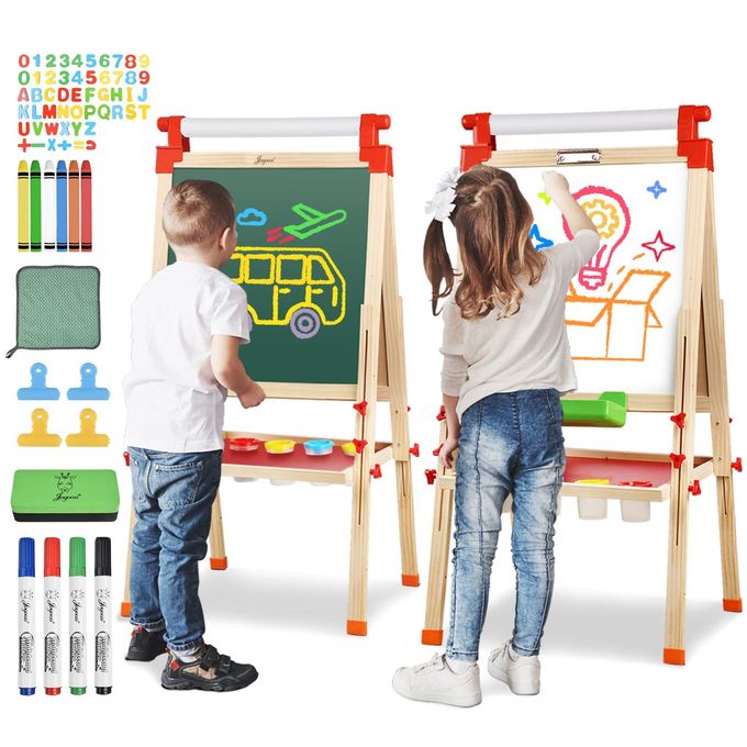 Joyooss Easel for Kids Art Easel Kids Easels for Toddlers,Wooden Kid Easel with Paper Roll Adjustable Magnetic Double Sided, Toddler Art Easel for Toddlers 2-4 Years and Art Easel for Kids Ages 4-8 - Image 1