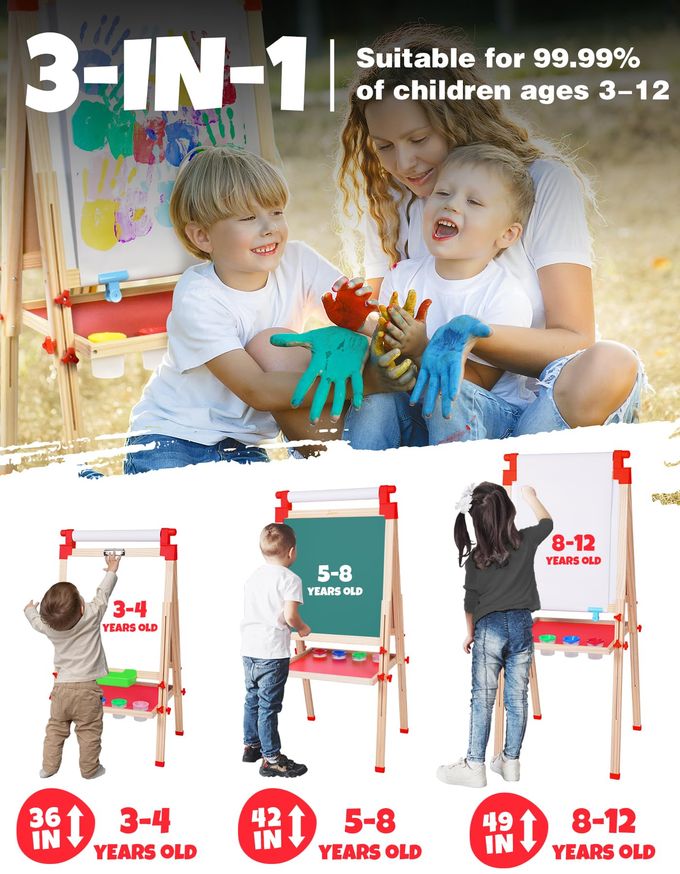 Joyooss Easel for Kids Art Easel Kids Easels for Toddlers,Wooden Kid Easel with Paper Roll Adjustable Magnetic Double Sided, Toddler Art Easel for Toddlers 2-4 Years and Art Easel for Kids Ages 4-8 - Image 2