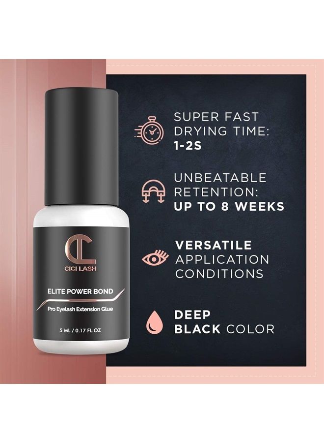 CICI Lash Elite Power Eyelash Extension Glue for Professionals - Maximum 8 Week Retention / 1-2 Second Drying Time Semi Permanent Individual/Volume Lash Extension Glue with Deep Black Color - Latex Free 5ml - Image 3