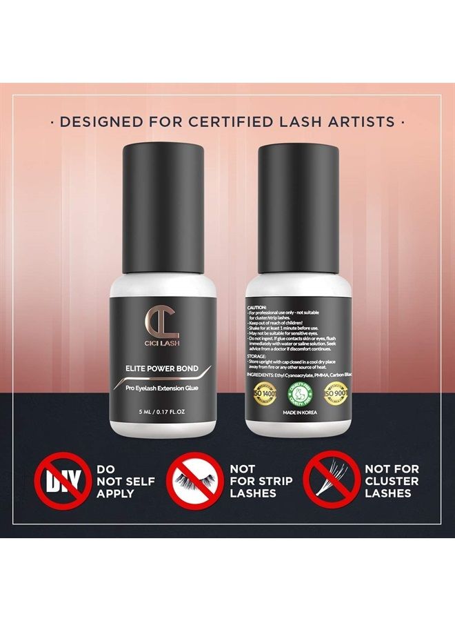CICI Lash Elite Power Eyelash Extension Glue for Professionals - Maximum 8 Week Retention / 1-2 Second Drying Time Semi Permanent Individual/Volume Lash Extension Glue with Deep Black Color - Latex Free 5ml - Image 2