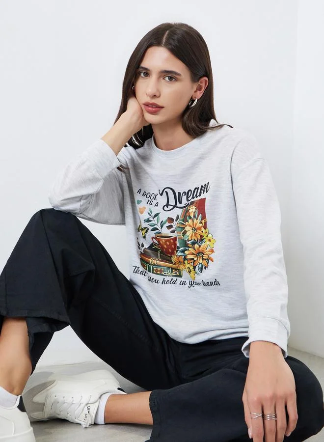 تايك تو سويت شيرت مطبع بطبعة جرافيك