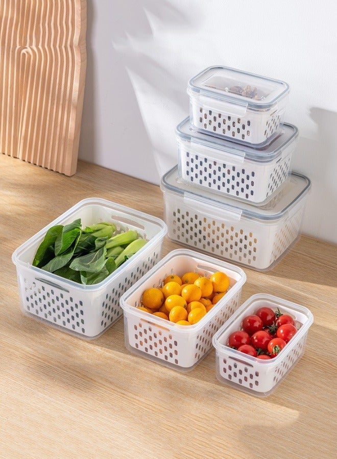 wowofa 6-piece storage sealed fresh-keeping box with leak proof lid and drainage basket, stackable storage box，food container, kitchen refrigerator storage box, BPA free, airtight and leak proof   22*16*11cm - Image 1