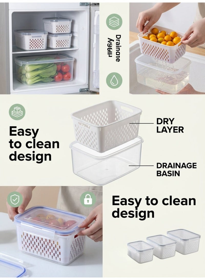 wowofa 3-piece food containers,storage fresh-keeping box with leak proof lid and drainage basket, stackable storage box，, kitchen food container refrigerator storage box, BPA free, airtight and leak proof - Image 2