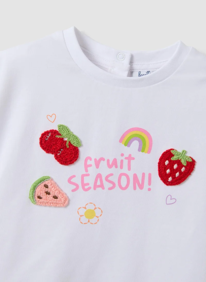 Ovs  OVS Girls' White Stretch Cotton T-Shirt Regular Fit With Embroidery for Women | Best Price UAE