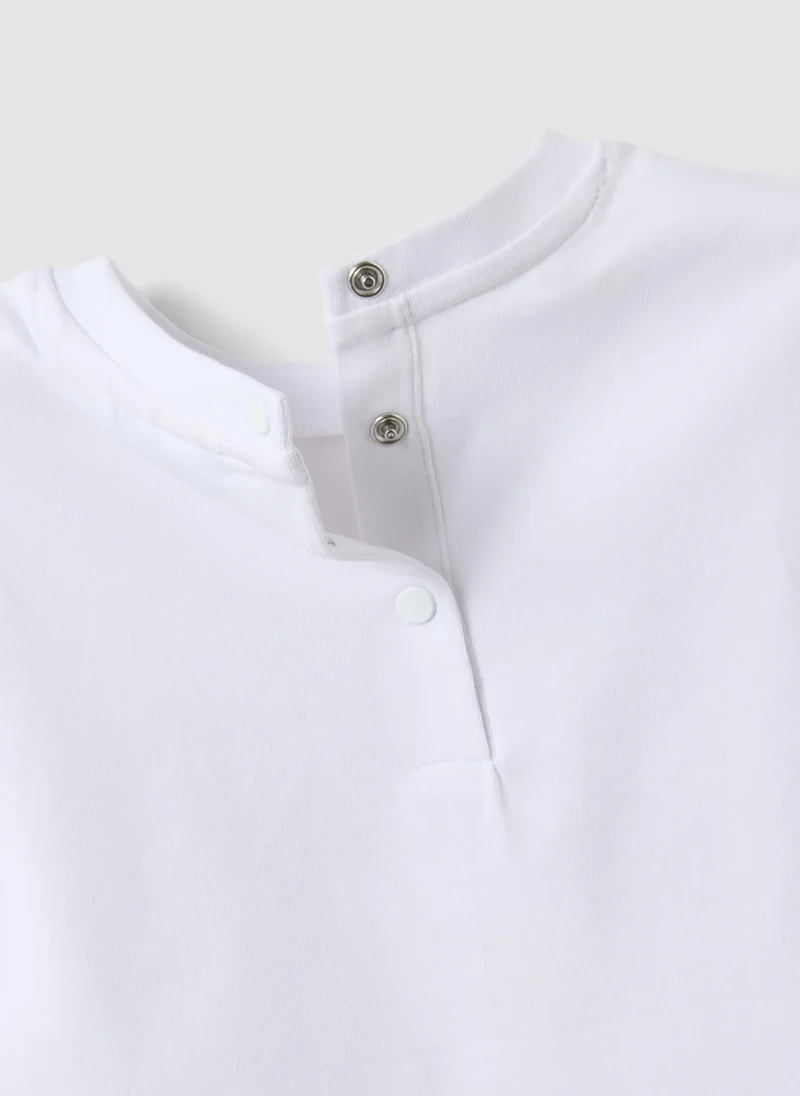 Ovs  OVS Girls' White Stretch Cotton T-Shirt Regular Fit With Embroidery for Women | Best Price UAE