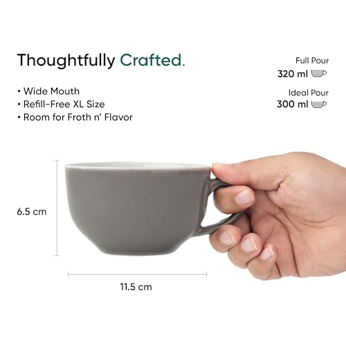 Shay Cappuccino Cup Saucer Set, Grey, 320ml | Cappuccino Cup | Glossy Finish | Large Ceramic Coffee Cup | Premium Ceramic Coffee Cup | Microwave Safe (XL Cup Saucer - Grey Ivory) - Image 5