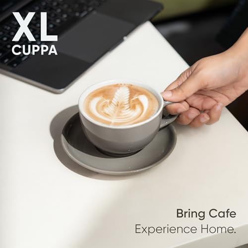 Shay Cappuccino Cup Saucer Set, Grey, 320ml | Cappuccino Cup | Glossy Finish | Large Ceramic Coffee Cup | Premium Ceramic Coffee Cup | Microwave Safe (XL Cup Saucer - Grey Ivory) - Image 2