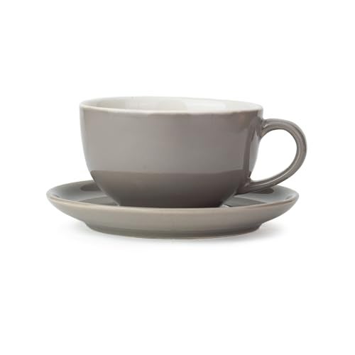 Shay Cappuccino Cup Saucer Set, Grey, 320ml | Cappuccino Cup | Glossy Finish | Large Ceramic Coffee Cup | Premium Ceramic Coffee Cup | Microwave Safe (XL Cup Saucer - Grey Ivory) - Image 1