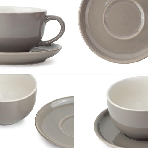Shay Cappuccino Cup Saucer Set, Grey, 320ml | Cappuccino Cup | Glossy Finish | Large Ceramic Coffee Cup | Premium Ceramic Coffee Cup | Microwave Safe (XL Cup Saucer - Grey Ivory) - Image 4