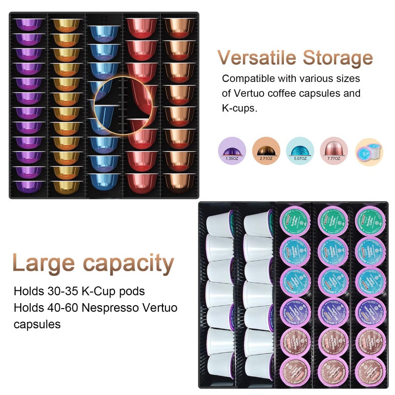 gianotter Wood Vertuo Pod Holder Drawer, Compatible with Nespresso Vertuo Capsules, Compatible with 40 Large or 60 Small Nespresso Capsule Organizer - Image 2