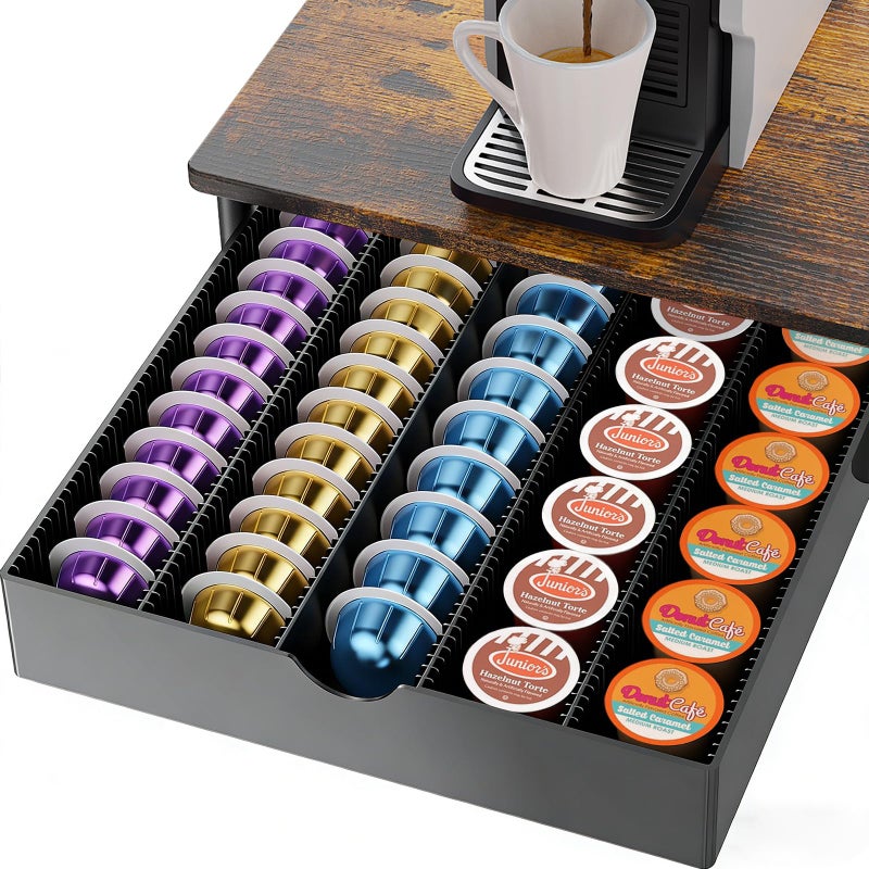 gianotter Wood Vertuo Pod Holder Drawer, Compatible with Nespresso Vertuo Capsules, Compatible with 40 Large or 60 Small Nespresso Capsule Organizer - Image 1