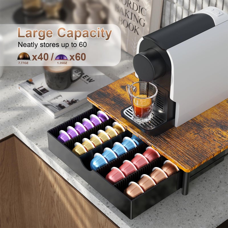gianotter Wood Vertuo Pod Holder Drawer, Compatible with Nespresso Vertuo Capsules, Compatible with 40 Large or 60 Small Nespresso Capsule Organizer - Image 5