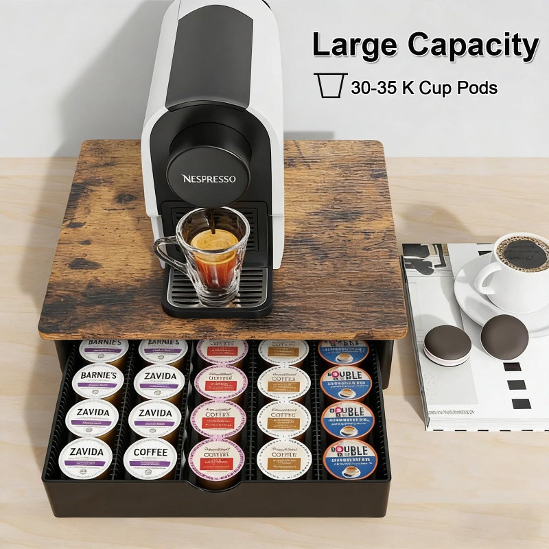 gianotter Wood Vertuo Pod Holder Drawer, Compatible with Nespresso Vertuo Capsules, Compatible with 40 Large or 60 Small Nespresso Capsule Organizer - Image 3