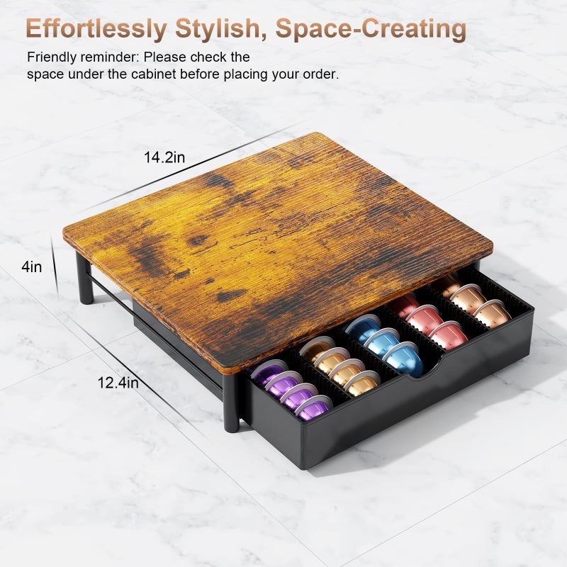 gianotter Wood Vertuo Pod Holder Drawer, Compatible with Nespresso Vertuo Capsules, Compatible with 40 Large or 60 Small Nespresso Capsule Organizer - Image 4
