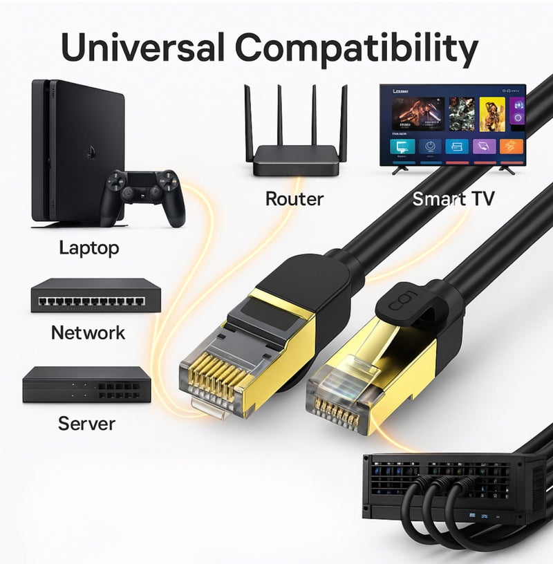 COMPIX Ethernet Cable Cat 8 1.5M, High Speed Internet Cable 40Gbps 2000MHz RJ45 Braided Double Shielded LAN Cable – Ideal for Gaming, Modem, PS4, PS5, PC, Router, Smart TV, Xbox, Laptop - Image 5