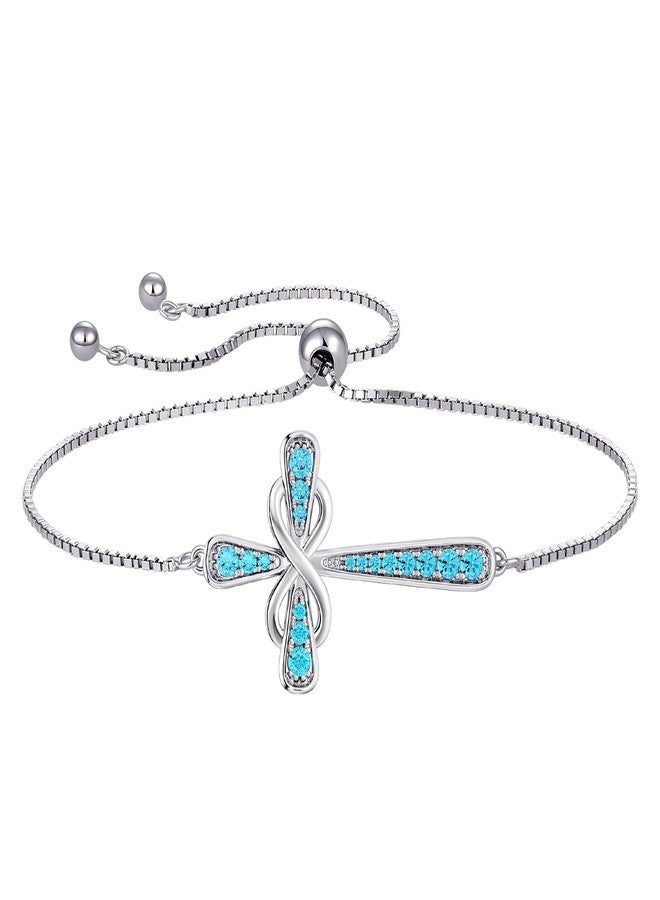 YL Cross Bracelet 925 Sterling Silver Infinity Sideways Link Bracelet Created Aquamarine Jewelry for Women - Image 1