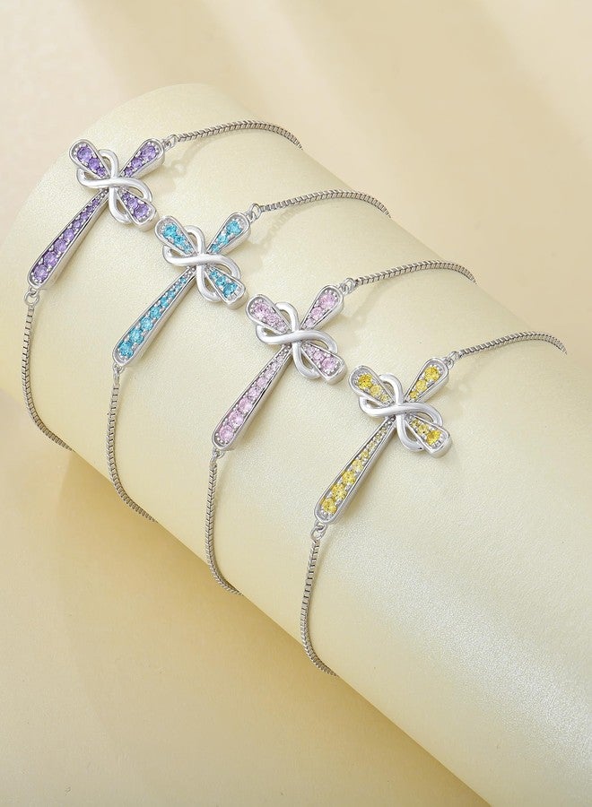 YL Cross Bracelet 925 Sterling Silver Infinity Sideways Link Bracelet Created Aquamarine Jewelry for Women - Image 4