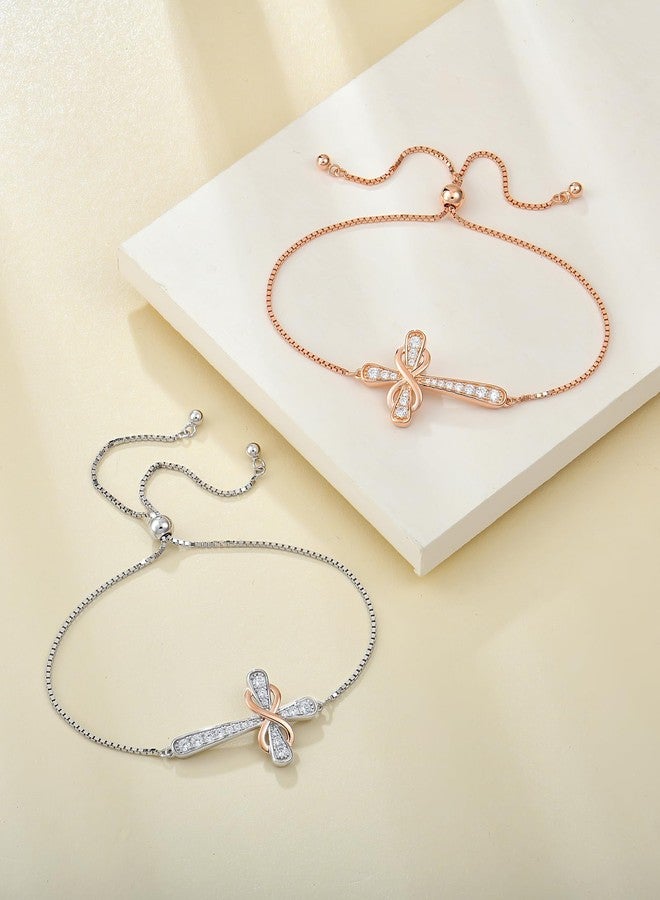 YL Cross Bracelet 925 Sterling Silver Infinity Sideways Link Bracelet Created Aquamarine Jewelry for Women - Image 5