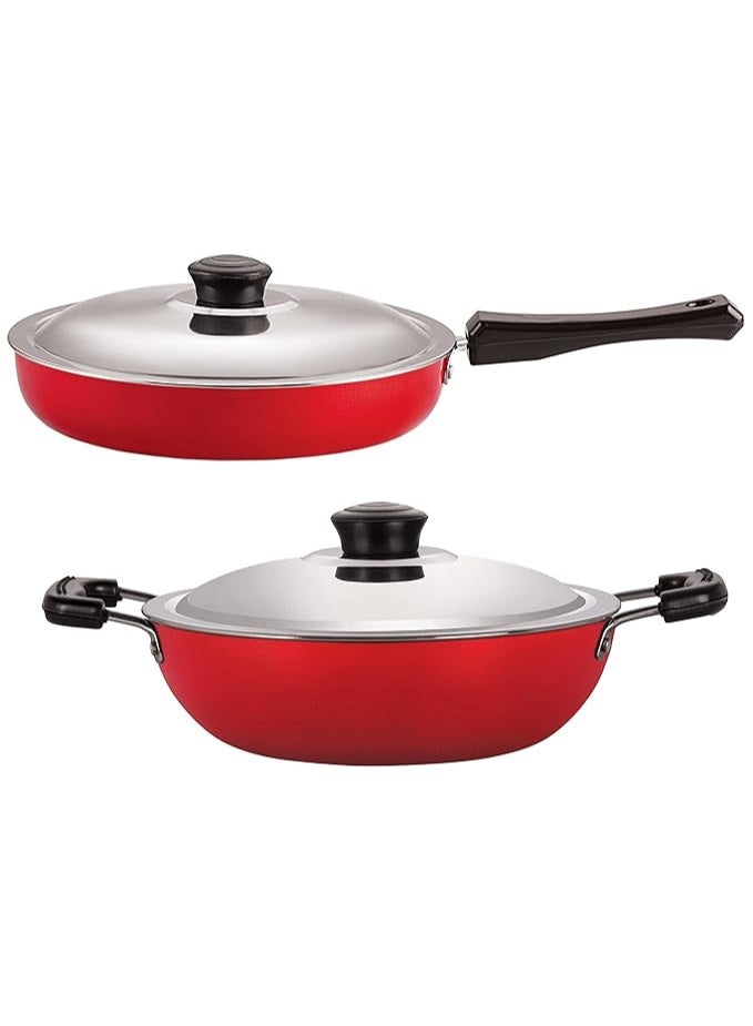 Nirlon Nonstick Aluminium Non Induction Cookware Set of 2 Pieces Including Fry Pan with lid-3.2 LTR & Deep Kadhai-3.6 LTR - Image 1