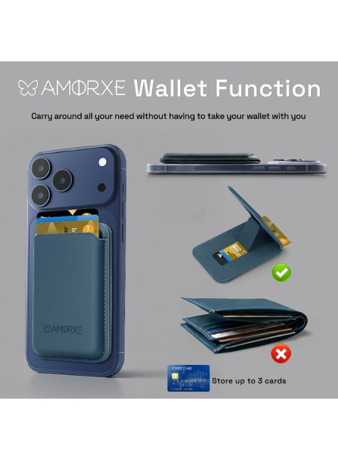 أﻣورﻛس محفظة وحامل بطاقات Amorxe MagSafe مع حامل، مغناطيس N52 قوي، تصميم جلدي نحيف، مشبك زنبركي يحمل 1-3 بطاقات بشكل آمن، متوافق مع سلسلة iPhone 17/16/15/14/13/12 (وليس 12/13 Mini)، برتقالي - Image 5