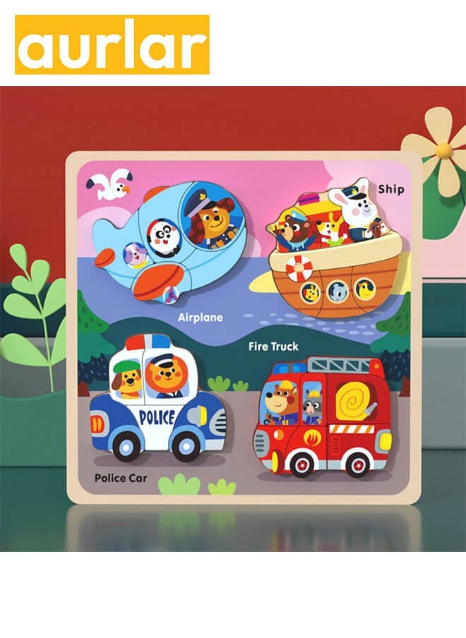 Aurlar - 3 Sets of Advanced 4-in-1 Wooden Puzzles, Colorful 3D Animal and Transportation Toys, Intelligent Educational Learning Toys for Children and Infants - Image 1