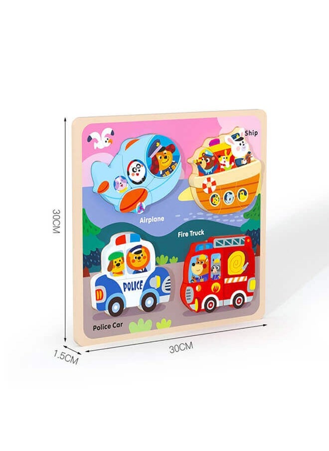 Aurlar - 3 Sets of Advanced 4-in-1 Wooden Puzzles, Colorful 3D Animal and Transportation Toys, Intelligent Educational Learning Toys for Children and Infants - Image 1