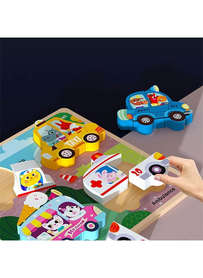 Aurlar - 3 Sets of Advanced 4-in-1 Wooden Puzzles, Colorful 3D Animal and Transportation Toys, Intelligent Educational Learning Toys for Children and Infants - Image 1