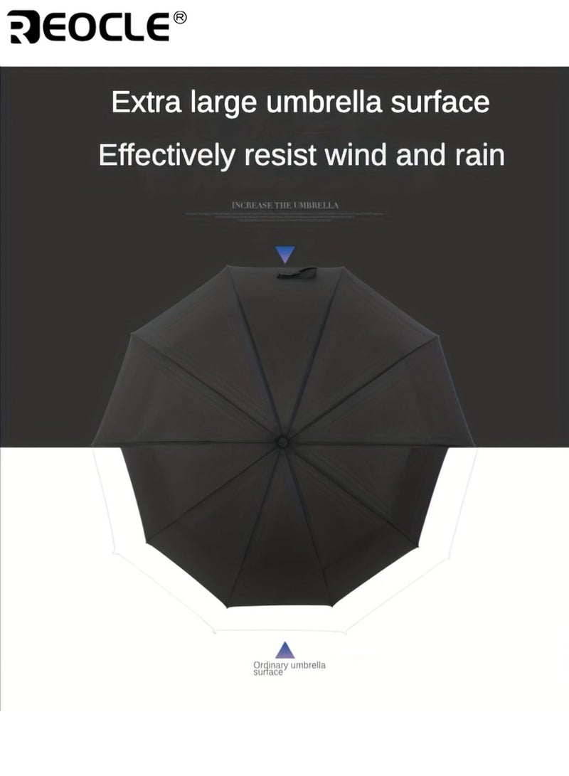 ريوكل للجنسين 10 أضلاع أوتوماتيكية ثلاثية الطيات مظلة كبيرة فينيل صامد للرياح تصميم مقوى سميك متين قوي مقاوم للماء غسالة سريعة التجفيف آمنة للاستخدام اليومي التنقل في الهواء الطلق المشي لمسافات طويلة التخييم رحلات عمل مثالية للبالغين العمال المسافرين سهل التشغيل جودة عالية للرجال للنساء للبالغين - Image 3