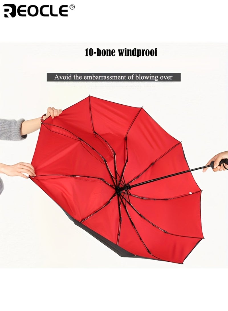 ريوكل للجنسين 10 أضلاع أوتوماتيكية ثلاثية الطيات مظلة كبيرة فينيل صامد للرياح تصميم مقوى سميك متين قوي مقاوم للماء غسالة سريعة التجفيف آمنة للاستخدام اليومي التنقل في الهواء الطلق المشي لمسافات طويلة التخييم رحلات عمل مثالية للبالغين العمال المسافرين سهل التشغيل جودة عالية للرجال للنساء للبالغين - Image 4