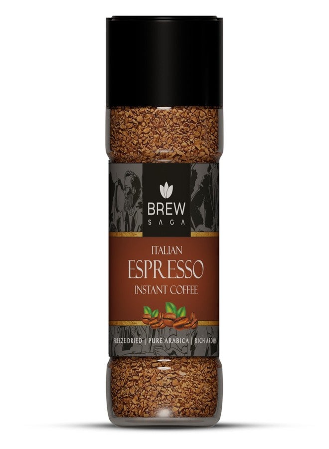 BREWSAGA Italian Espresso Instant Coffee | 100% Arabica | Freeze-Dried | Flavoured Coffee | No Added Sugar | Makes 50 Cups | Morning Starter | Cafe Coffee At Home | 100 Gram, Granule, Bottle - Image 1