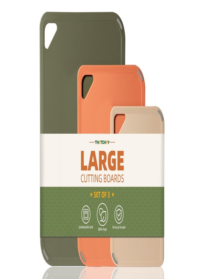 THETCHRY Plastic Cutting Board Set,Cutting Boards for Kitchen BPA Free, Large-Small Chopping Boards Set of 3 Non-Slip for Cooking Camping Dishwasher Safe, Reversible, with Grip Handle, 15"×10"×0.6" - Image 1
