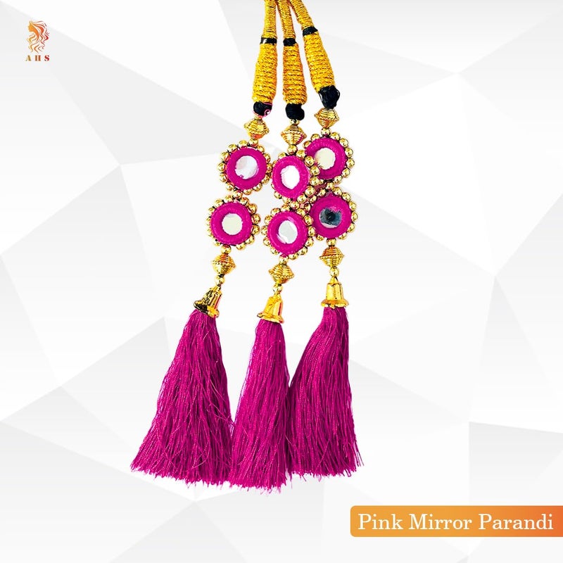 AHS Punjabi Paranda for Women, Long Braid Hair Extension | Pink Tassels Traditional Parandi Choti Hair Accessory for Patiala & Wedding - Image 5