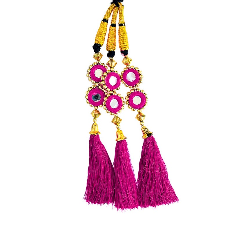 AHS Punjabi Paranda for Women, Long Braid Hair Extension | Pink Tassels Traditional Parandi Choti Hair Accessory for Patiala & Wedding - Image 1