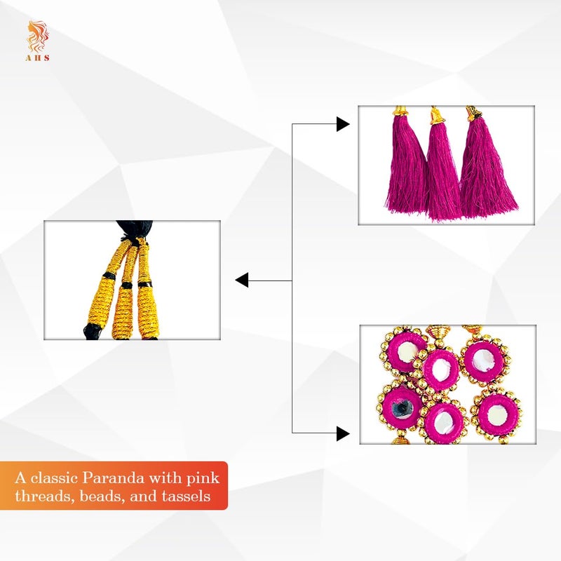 AHS Punjabi Paranda for Women, Long Braid Hair Extension | Pink Tassels Traditional Parandi Choti Hair Accessory for Patiala & Wedding - Image 3