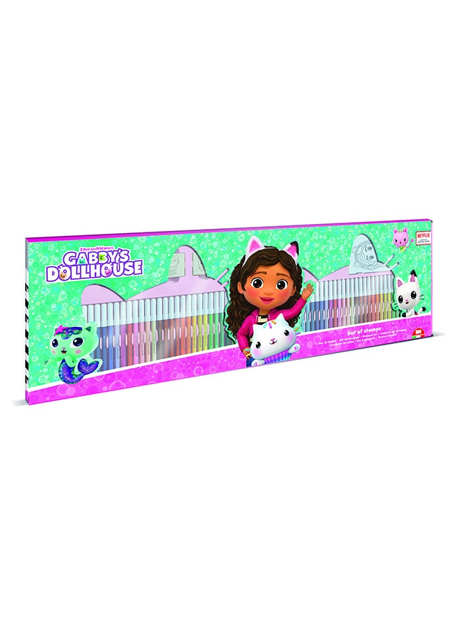 MULTIPRINT Gabbis Doll House  60 Felt Tip Pens Deluxe Art Case With Stamps, Crayons, Ink Pad And Coloring Accessories Creative Gift For Kids Made In Italy  - Image 1