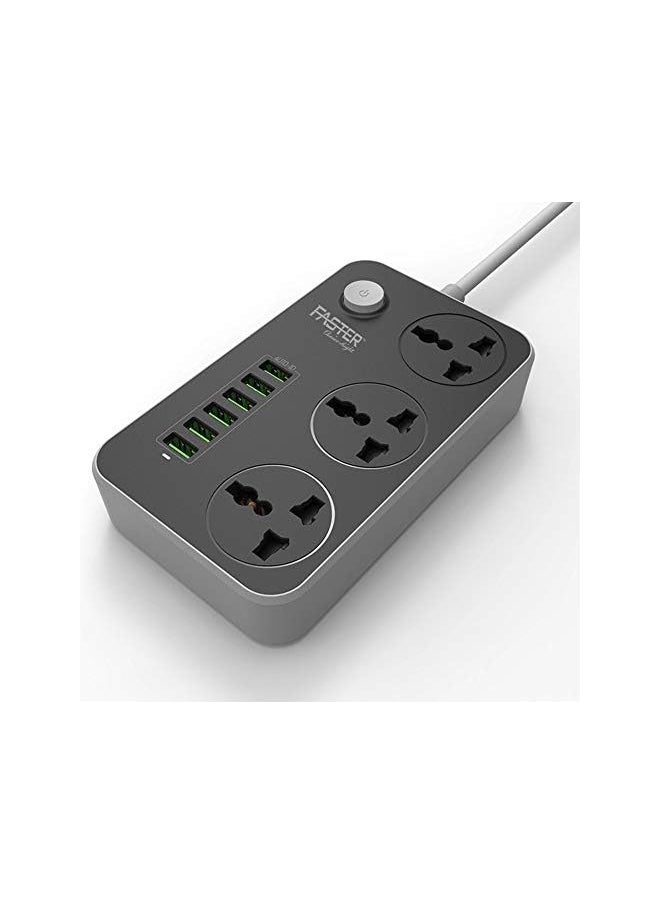 Faster Faster FUS-630 Power Strip Extension Cord- 3 Outlets Power Socket Extension Cable with 6 USB Ports (5V 3.4A 17W)- Universal Charging Socket Multi Plug Power Cord 2500W, 2M Bold Wire Extension Cords  - Image 2
