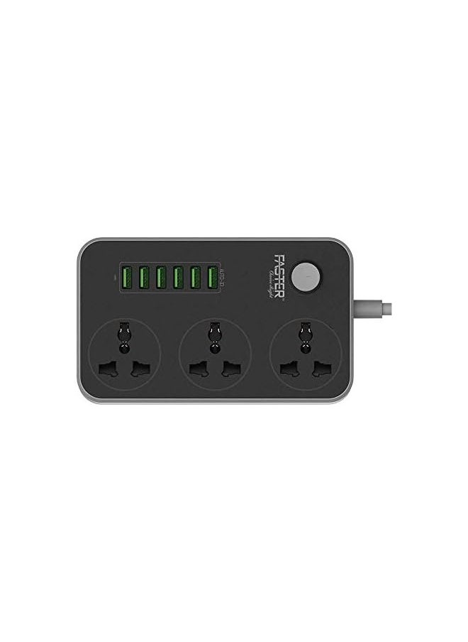 Faster Faster FUS-630 Power Strip Extension Cord- 3 Outlets Power Socket Extension Cable with 6 USB Ports (5V 3.4A 17W)- Universal Charging Socket Multi Plug Power Cord 2500W, 2M Bold Wire Extension Cords  - Image 3