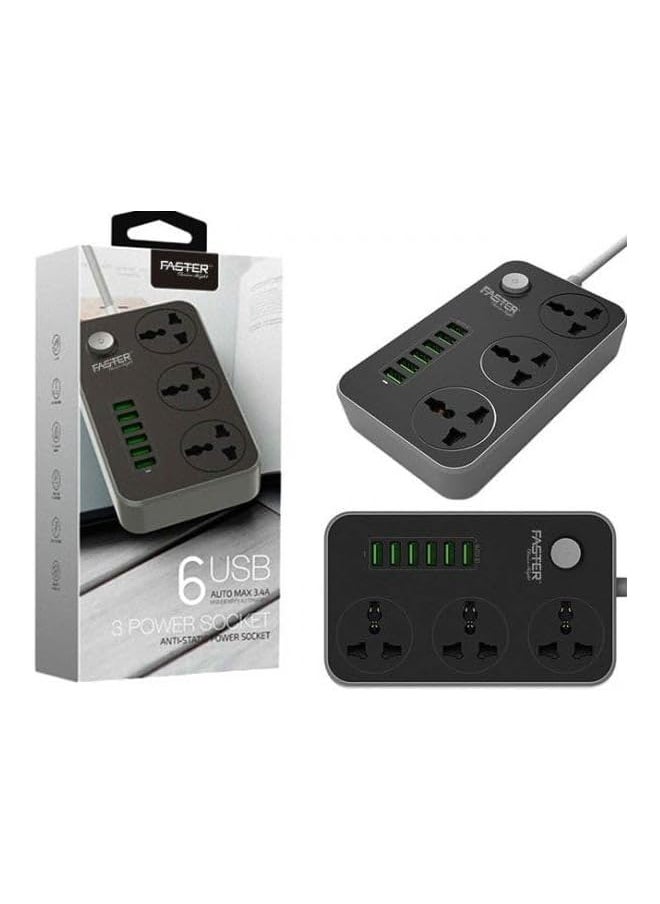 Faster Faster FUS-630 Power Strip Extension Cord- 3 Outlets Power Socket Extension Cable with 6 USB Ports (5V 3.4A 17W)- Universal Charging Socket Multi Plug Power Cord 2500W, 2M Bold Wire Extension Cords  - Image 4