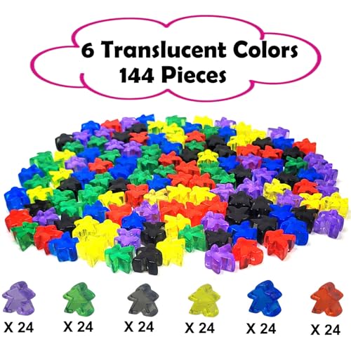 AiFanS 144 Pieces Meeples Game TokensGame Pieces for Board GamesBoard Game Accessories with Portable BoxTranslucent6 Colors - Image 5