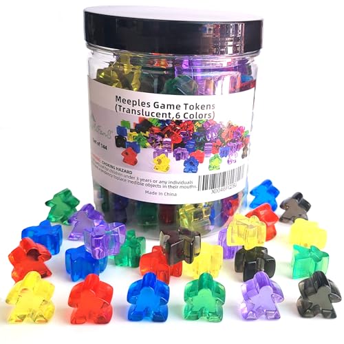 AiFanS 144 Pieces Meeples Game TokensGame Pieces for Board GamesBoard Game Accessories with Portable BoxTranslucent6 Colors - Image 1