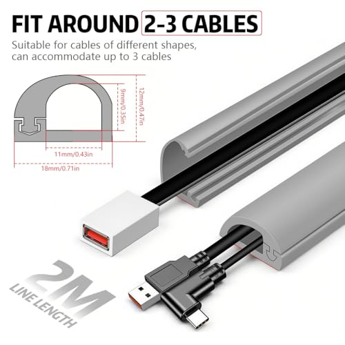 Serplex® 6.6FT Floor Cable Cover Self Adhesive Cord Cover Wire Protector Flexible Under Table Cable Management with Side Open Design, Wire Concealer for TV Computer Home Office Wall Management - Image 2