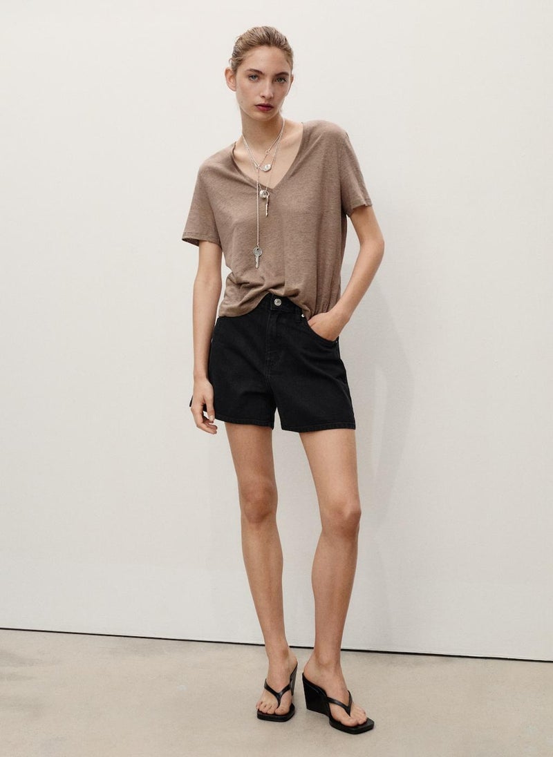 MANGO - High-Rise Denim Shorts - Image 1