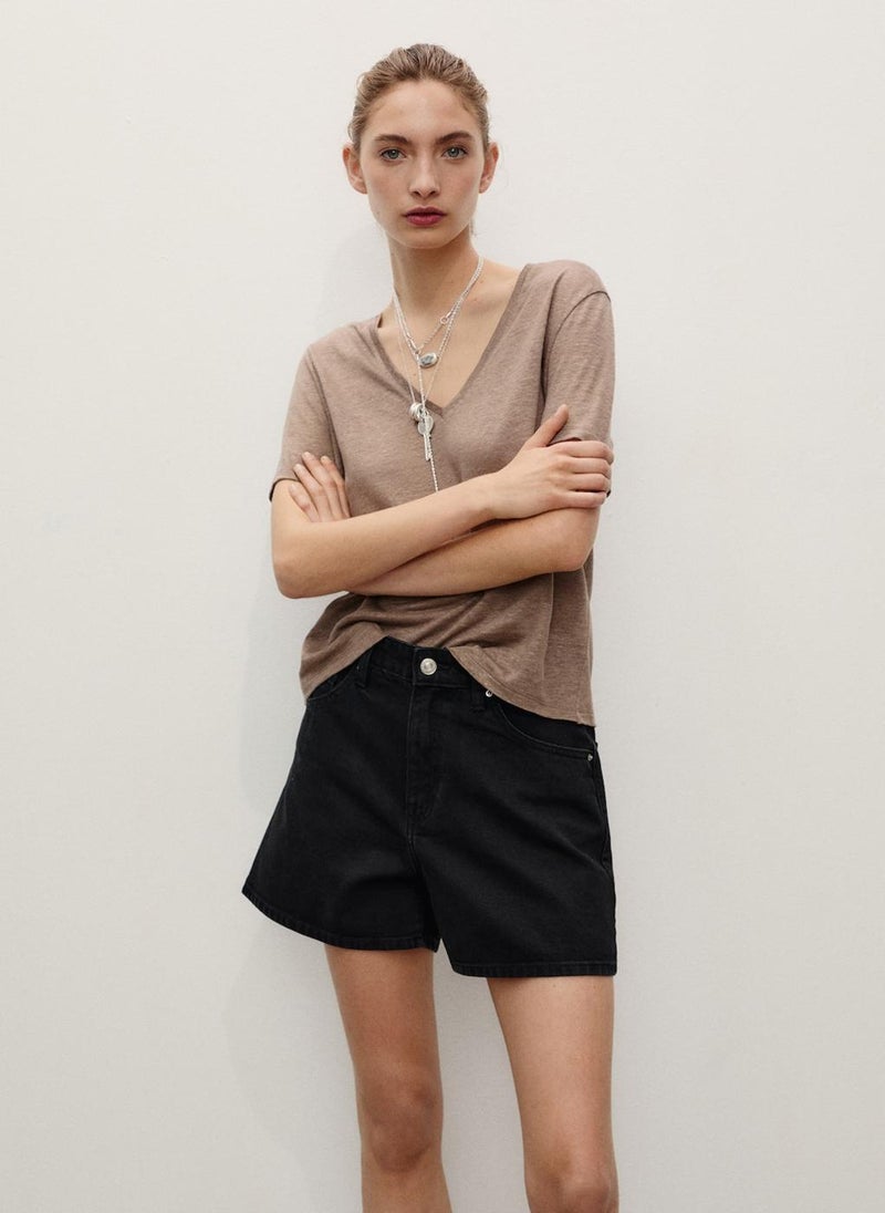 MANGO - High-Rise Denim Shorts - Image 1